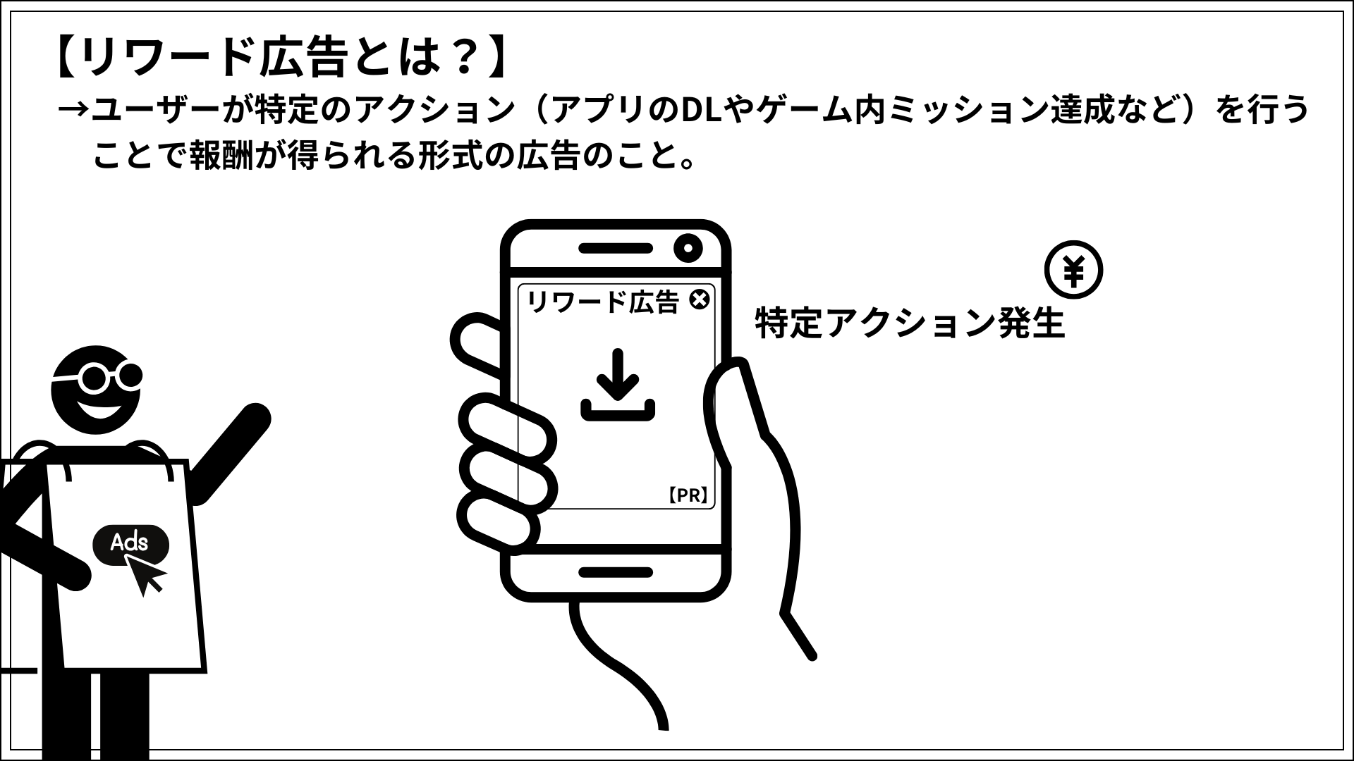 リワード広告とは、ユーザーが特定のアクションを行うことで報酬が得られる形式の広告のこと